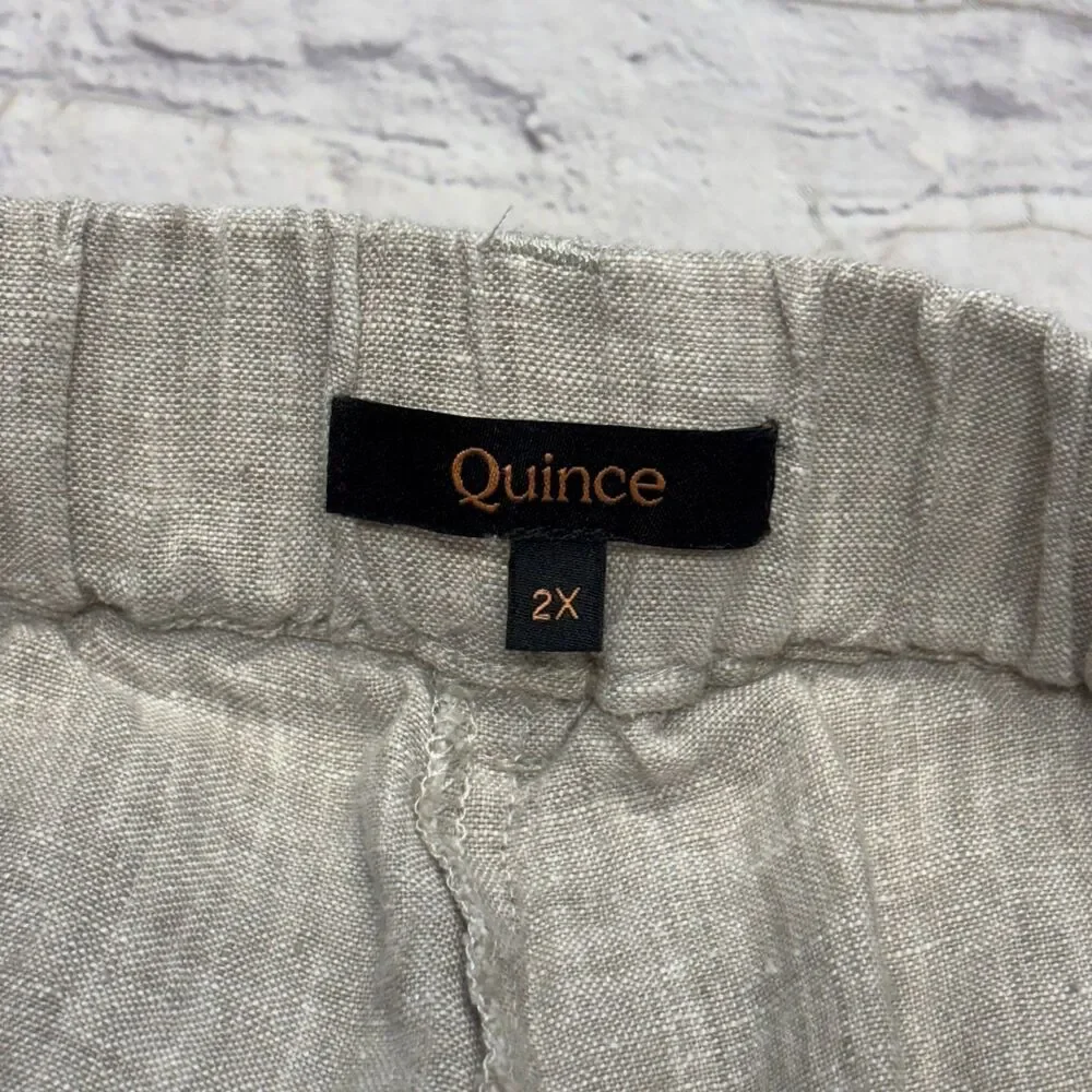 Quince Women Wide Leg 100% Linen Crop Pants Size 2X Beige D127 -22